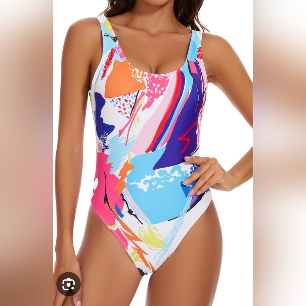 Miaiulia NWT  Colorful Abstract Print Swimsuit 90's Inspired Size S